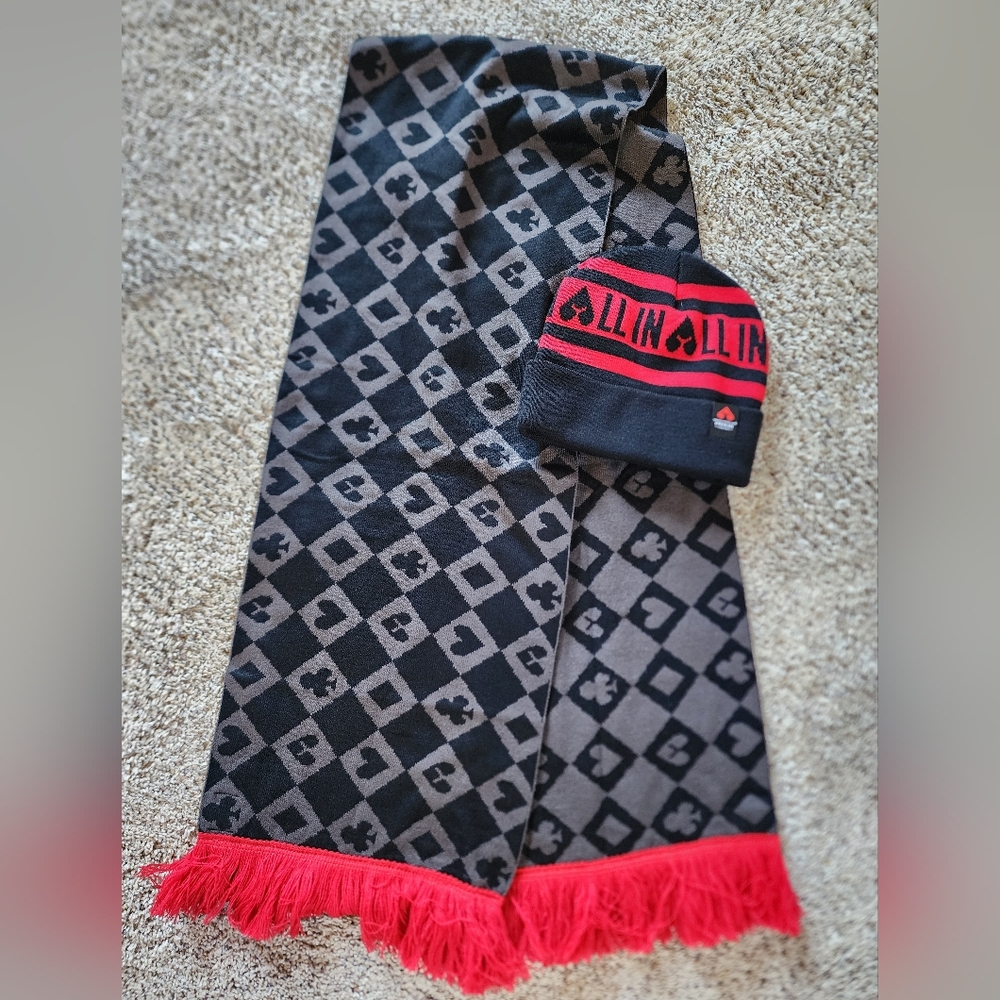 Carnival Black and Red Patterned Scarf and Beanie Set